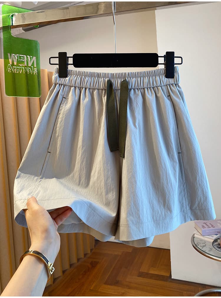 고급 센스 배색 펌프 로프 단어 버전 반바지 여성 여름 얇은 스타일 2026 새로운 루즈핏 캐주얼 와이드 레그 팬츠 뜨거운 바지 상세 이미지 13