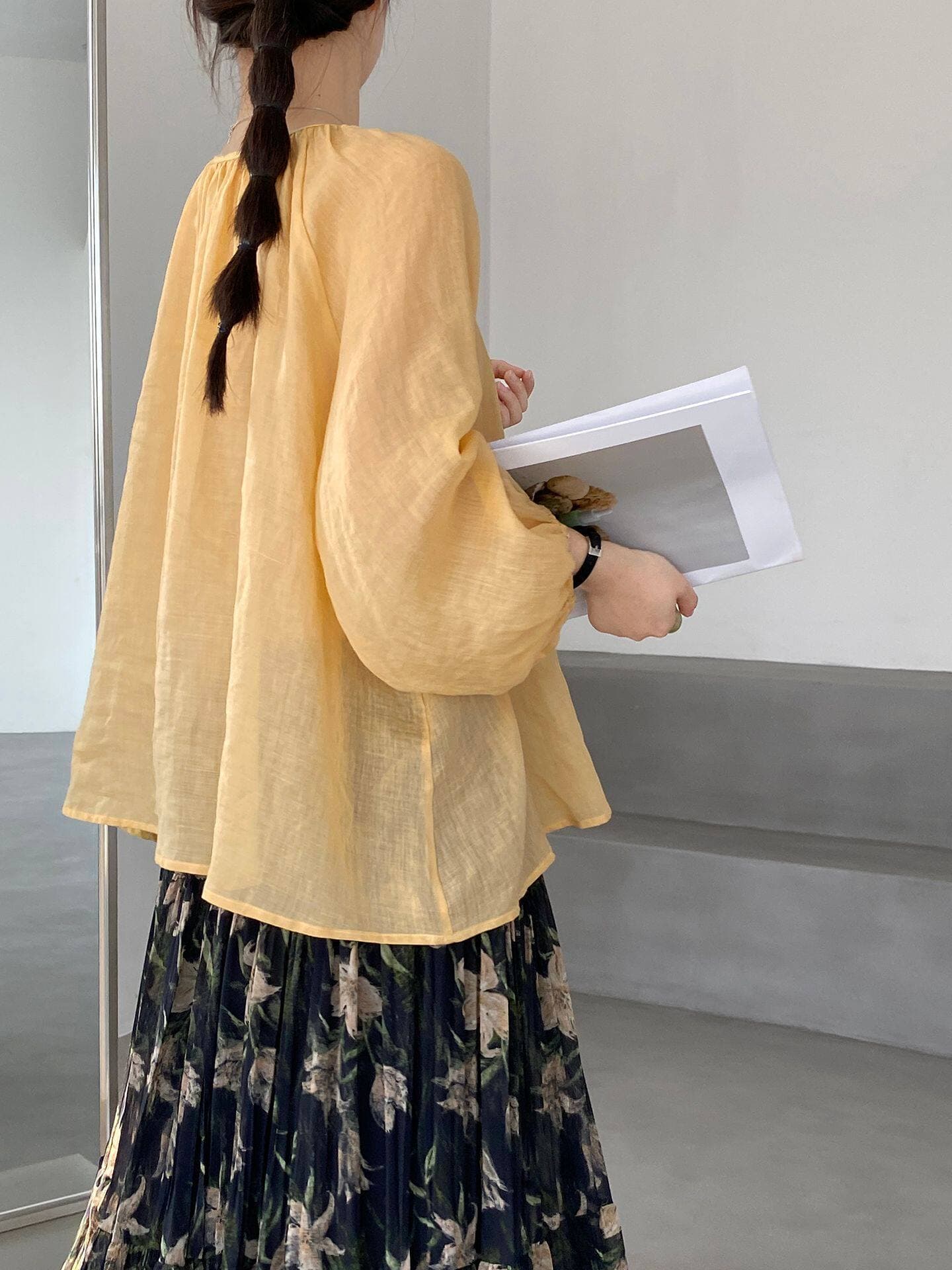 라미 마이크로 ~을 통해 화이트 블라우스 여성 여름 레이스 레이스업 루즈핏 벌룬 소매 셔츠 얇은 스타일 자외선 차단 프랑스식 맨위 상세 이미지 23