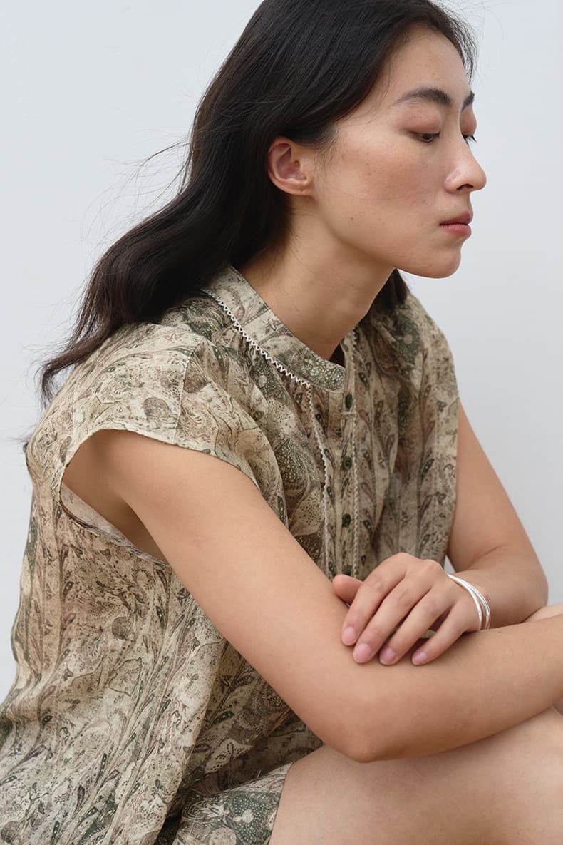 2026 여름 라미 레트로 캐주얼 프린트 작은 셔츠 보헤미안 바람 반팔 여성 셔츠 상세 이미지 7