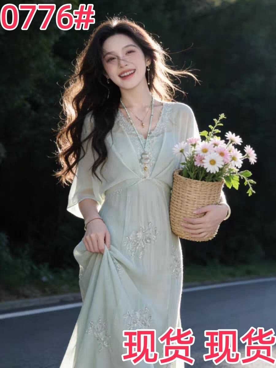프랑스식 부드러운 바람 자이언트 잘 생긴 ~ 중 V넥 허리 수축 슬림해 보이는 꽃무늬 드레스 작은 대중 아니요 명중 섹션 치마 26 여름