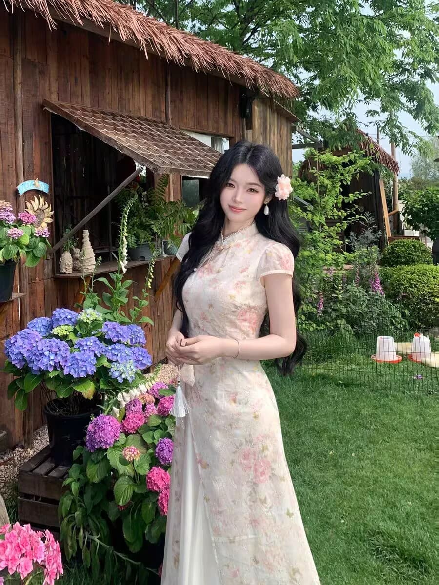 5 31 20 00 제한된 시간 두 조각 95 접기 브로케이드 라임 꽃 차오 원 웨이 국풍 허리 수축 시폰 원사 빅 플레어 스커트 상세 이미지 5