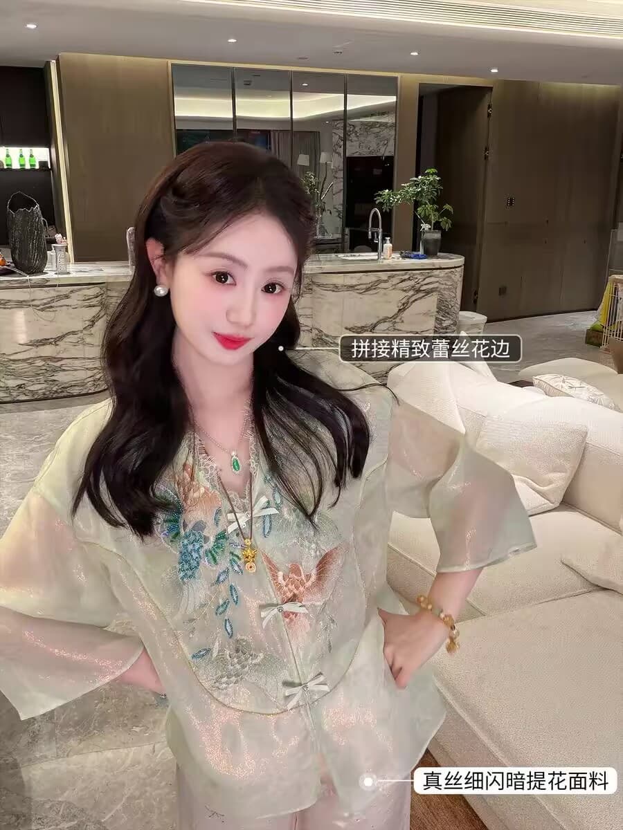 잉여금 도자기 실크 쿠이 깃털 무거운 작업 뽕나무 누에 실크 새로운 중식 베스트 여성 코트 여름 얇은 스타일 자수 국풍 맨위 상세 이미지 4