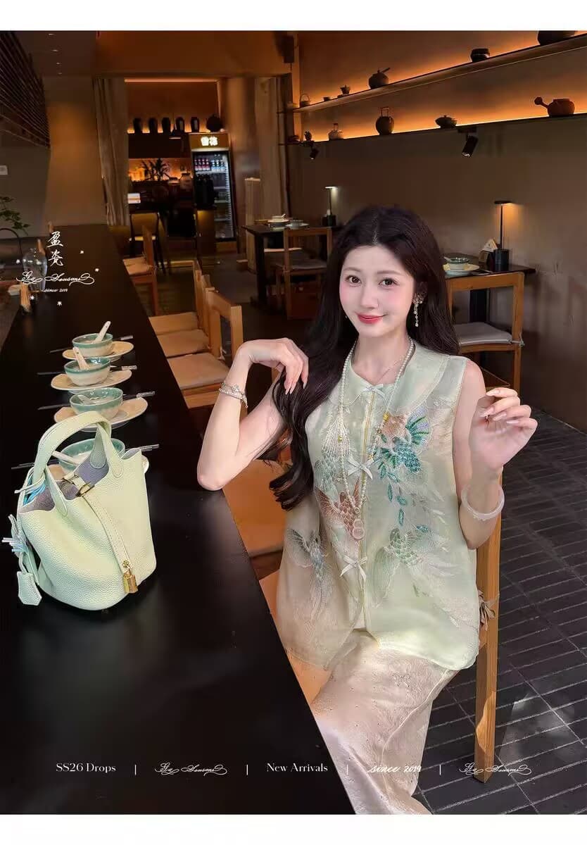 잉여금 도자기 실크 쿠이 깃털 무거운 작업 뽕나무 누에 실크 새로운 중식 베스트 여성 코트 여름 얇은 스타일 자수 국풍 맨위 상세 이미지 6
