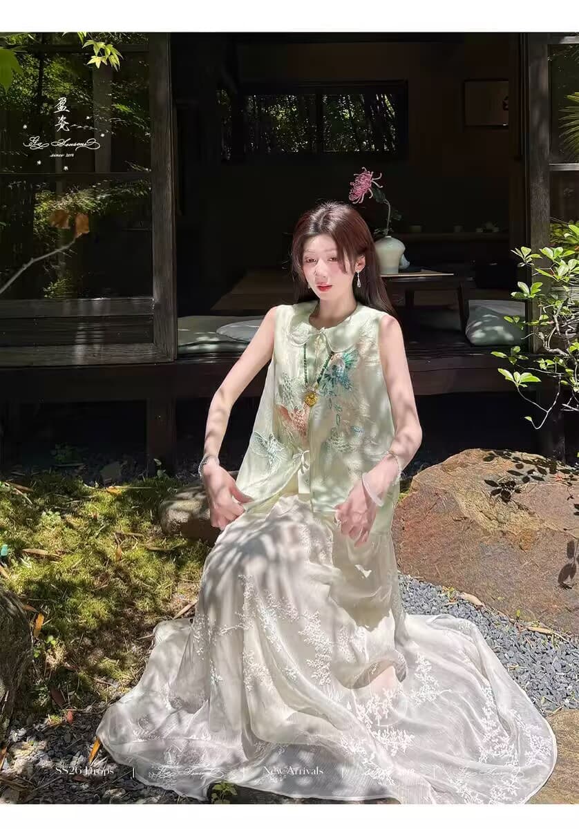 잉여금 도자기 실크 쿠이 깃털 무거운 작업 뽕나무 누에 실크 새로운 중식 베스트 여성 코트 여름 얇은 스타일 자수 국풍 맨위 상세 이미지 9