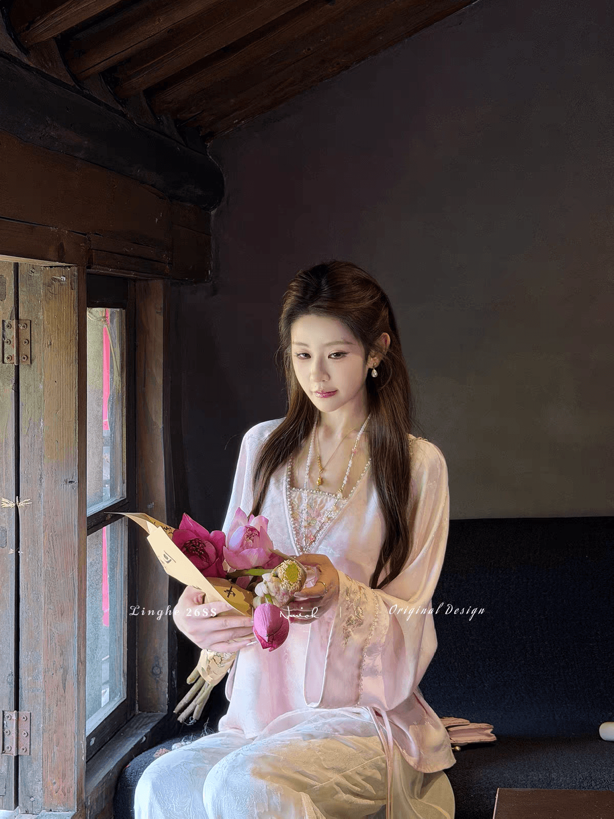 파빌리온 와우 복숭아꽃 요정 새로운 맞춤 자수 슬립 중복 스타일 외부 셔츠 세트 이미지 5