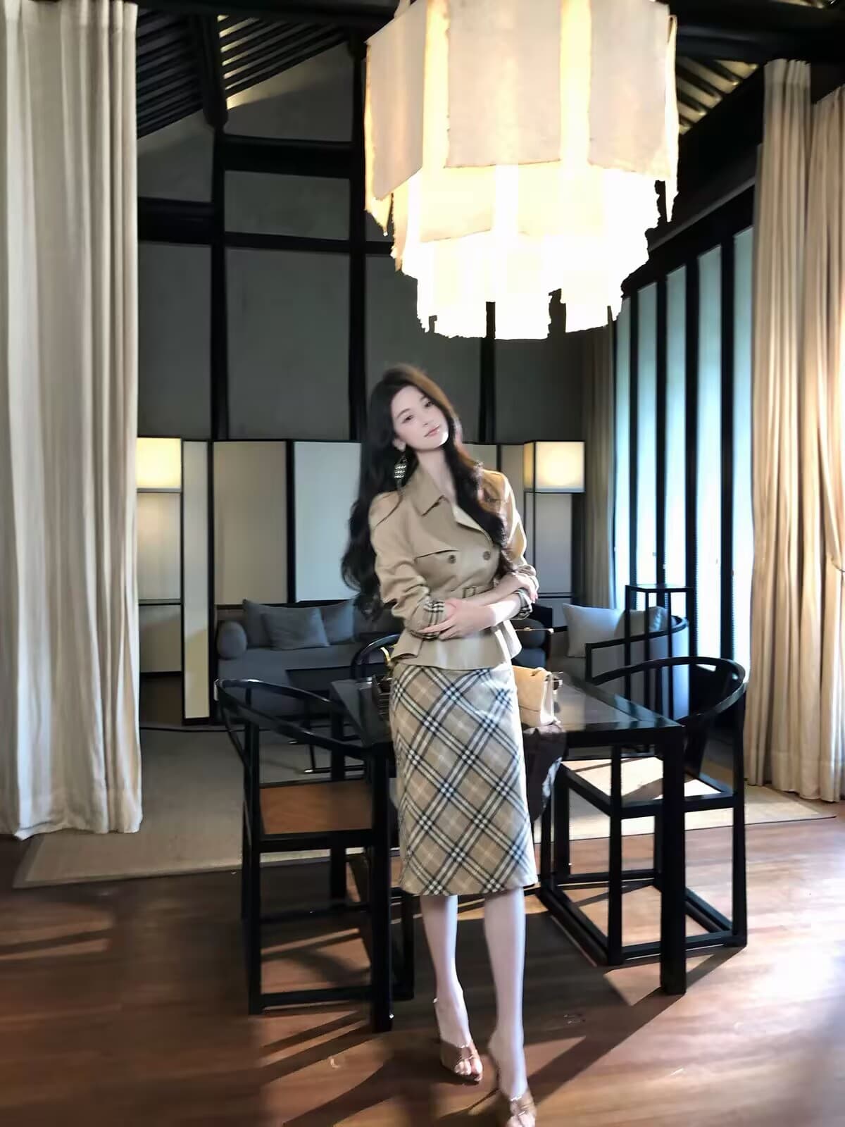하나부터 순간 반도 라이 경기 서울 면 쇼트 스타일 재킷 재킷 레트로 체크무늬 타이트 스커트 반 스커트 출퇴근 착용 가져 가라. 상세 이미지 4