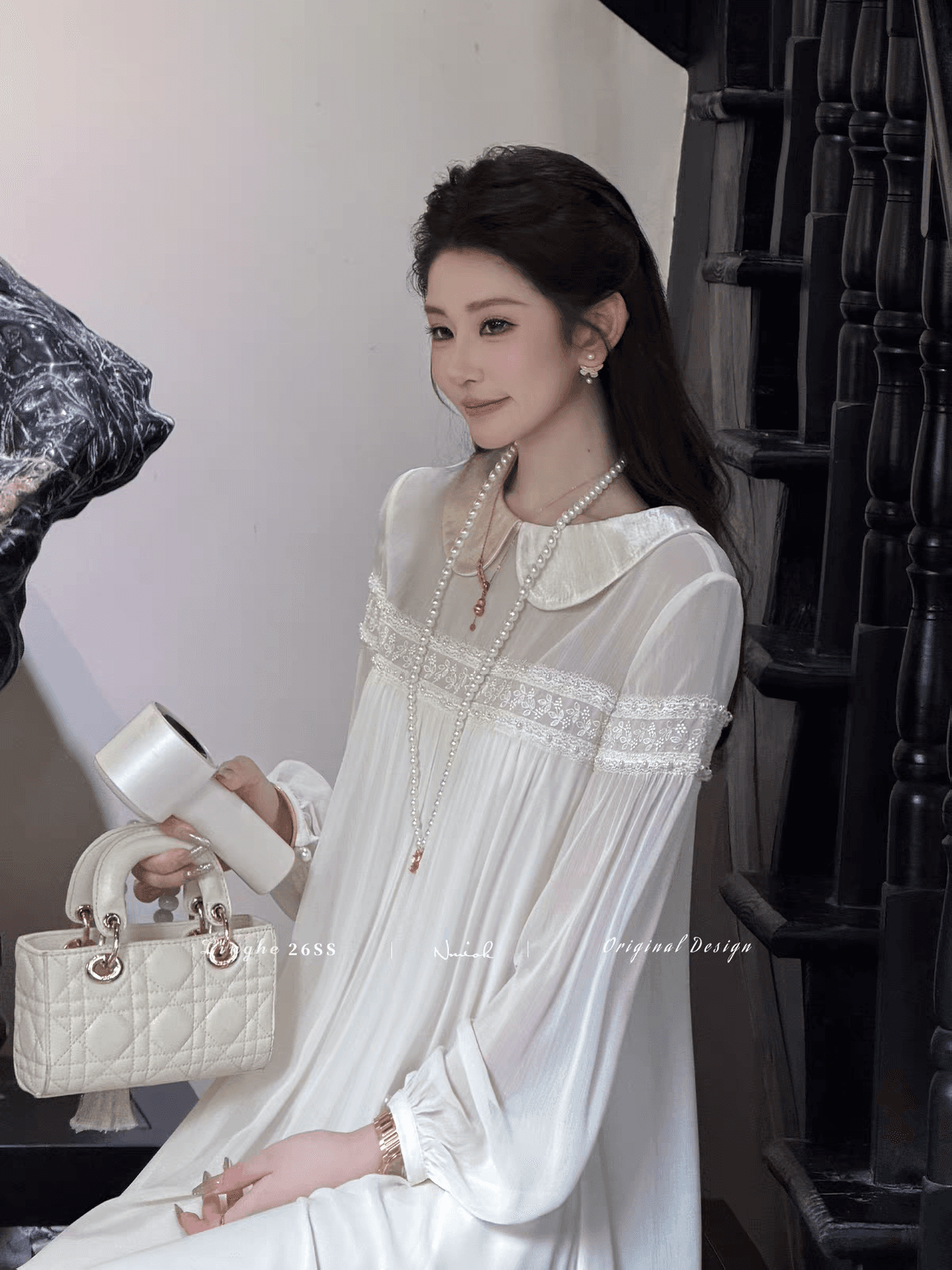 파빌리온 와우 문폴 팅 실 100 아세트산 베이비 칼라 레이스 요정 가스 망사 여성 드레스 가을 품격 치마 상세 이미지 2