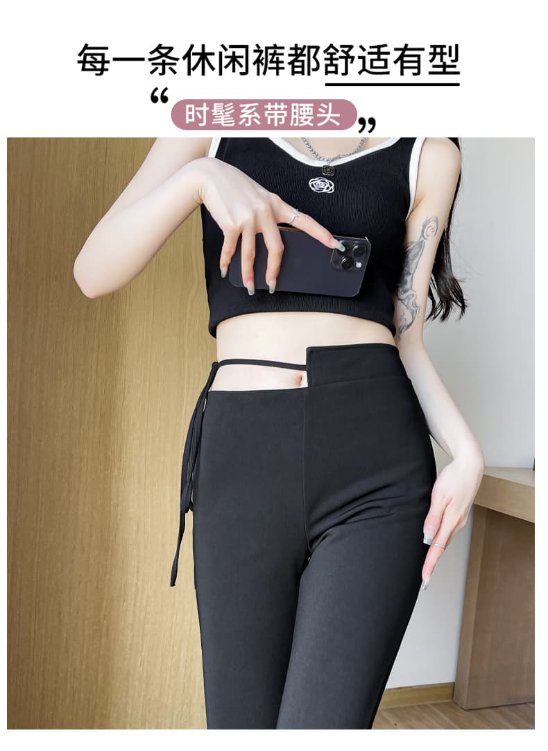 실사 질량 새로운 트임 마이크로 나팔 바지 몸매 가꾸기 슬림해 보이는 하이웨이스트 캐주얼 긴 바지 여성 상세 이미지 5