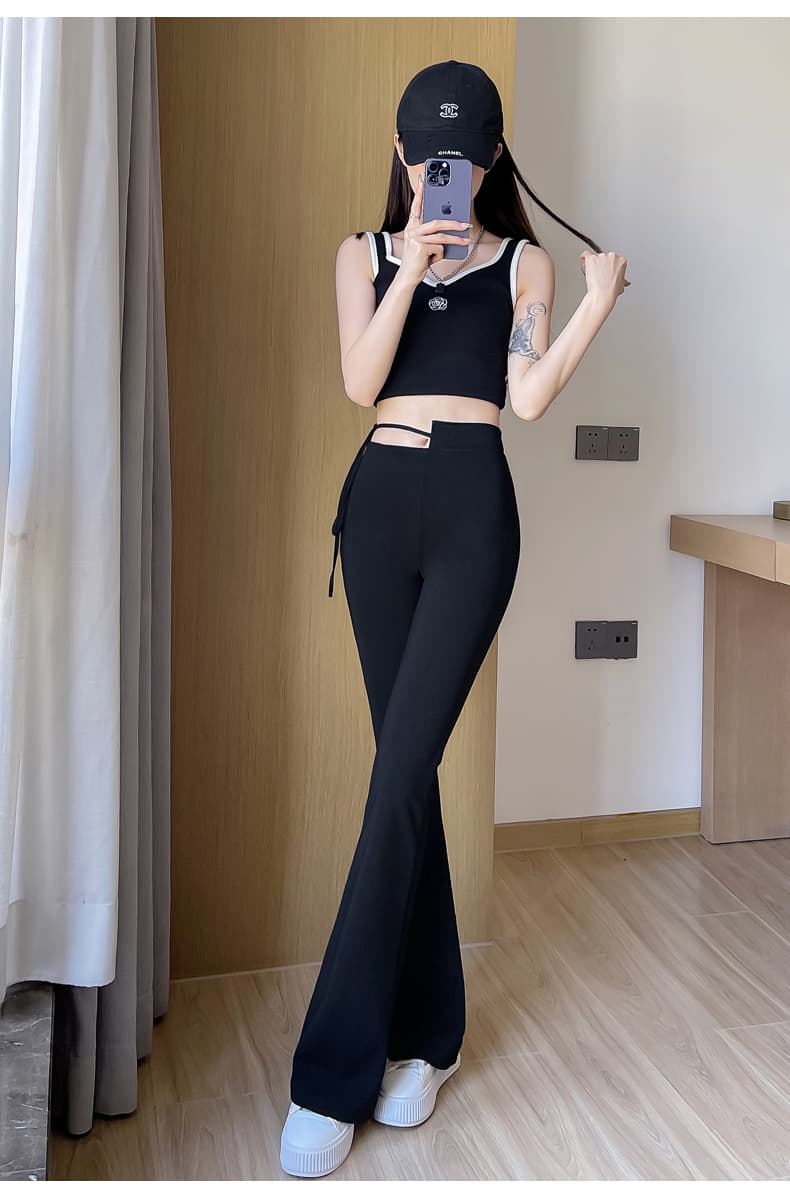 실사 질량 새로운 트임 마이크로 나팔 바지 몸매 가꾸기 슬림해 보이는 하이웨이스트 캐주얼 긴 바지 여성 상세 이미지 19