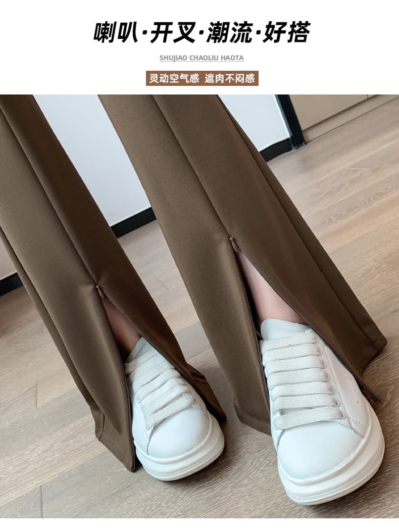 실사 새로운 트임 마이크로 나팔 바지 몸매 가꾸기 슬림해 보이는 한국 스타일 하이웨이스트 캐주얼 긴 바지 여성 상세 이미지 8
