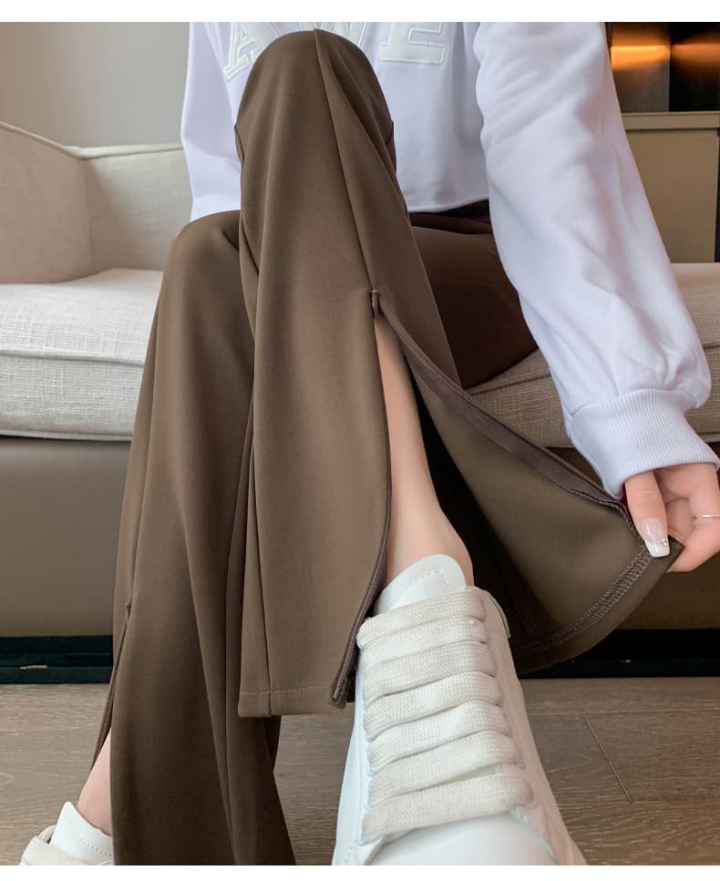 실사 새로운 트임 마이크로 나팔 바지 몸매 가꾸기 슬림해 보이는 한국 스타일 하이웨이스트 캐주얼 긴 바지 여성 상세 이미지 19