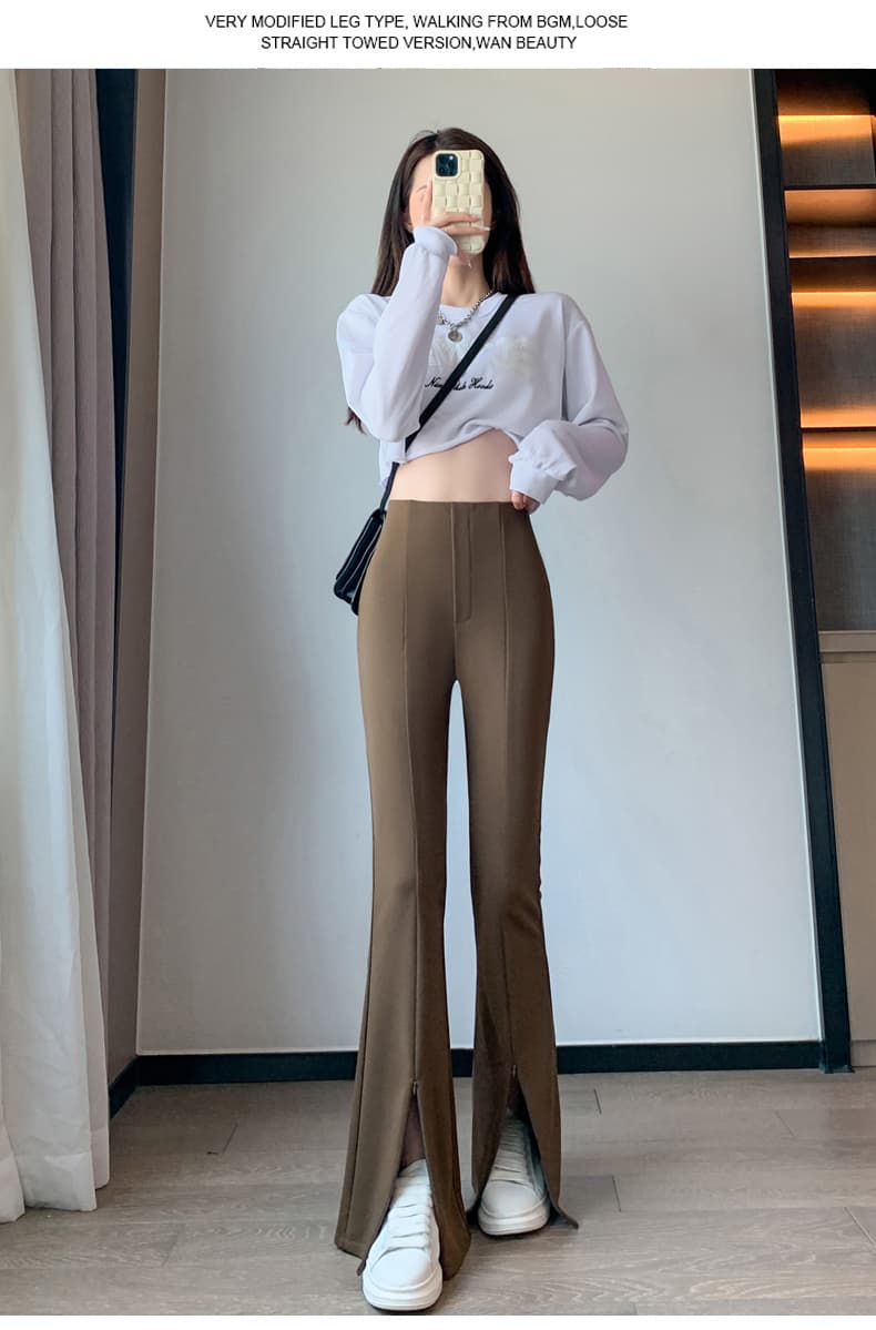 실사 새로운 트임 마이크로 나팔 바지 몸매 가꾸기 슬림해 보이는 한국 스타일 하이웨이스트 캐주얼 긴 바지 여성 상세 이미지 20