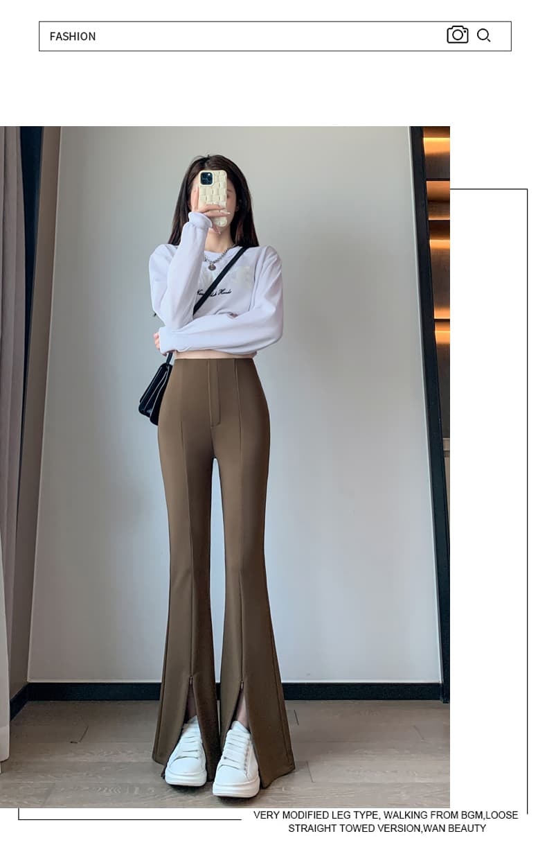 실사 새로운 트임 마이크로 나팔 바지 몸매 가꾸기 슬림해 보이는 한국 스타일 하이웨이스트 캐주얼 긴 바지 여성 상세 이미지 22