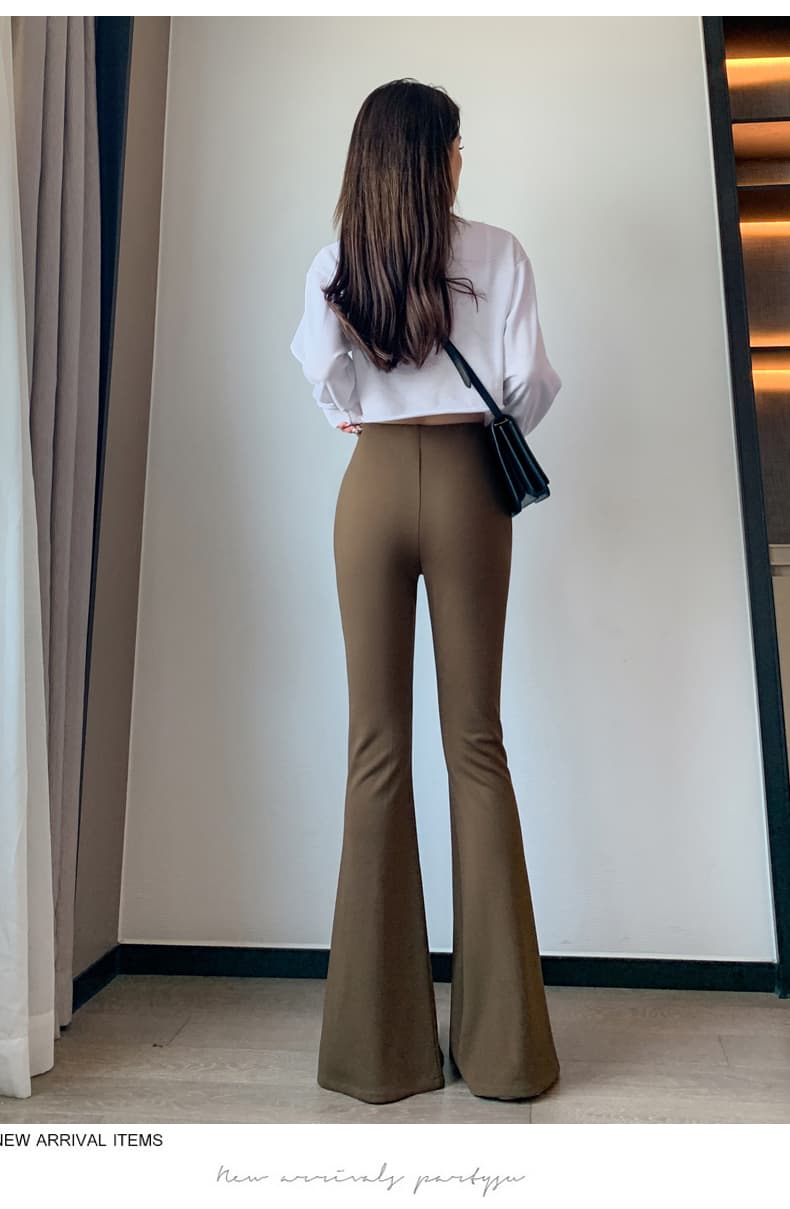 실사 새로운 트임 마이크로 나팔 바지 몸매 가꾸기 슬림해 보이는 한국 스타일 하이웨이스트 캐주얼 긴 바지 여성 상세 이미지 24