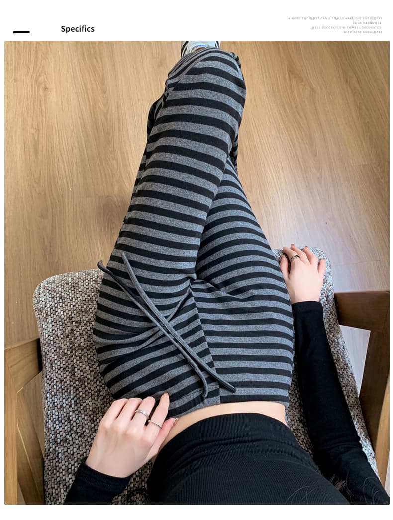 실사 아메리칸 캐주얼 배색 스트라이프 부츠컷 니트 바지 펌프 로프 슬림해 보이는 운동 가정 요가 긴 바지 상세 이미지 17