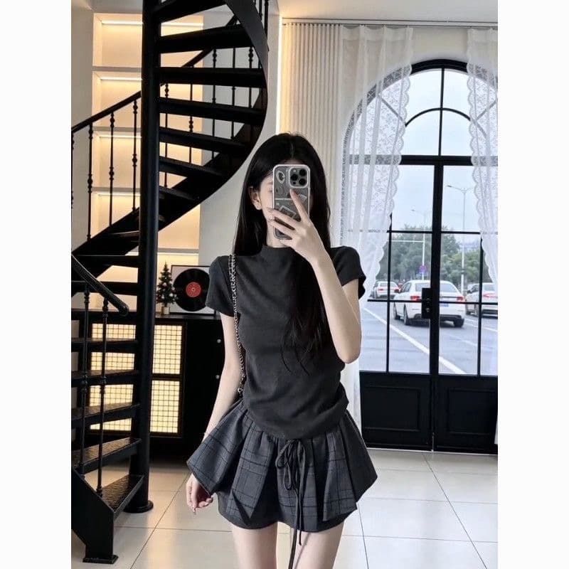 한 부서 품격 천 금빛 바람 ootd 착용 가져 가라. 에이즈 환자 여성 세트 2026 새로운 여름 자이언트 잘 생긴 퍼프 미니 스커트 세트