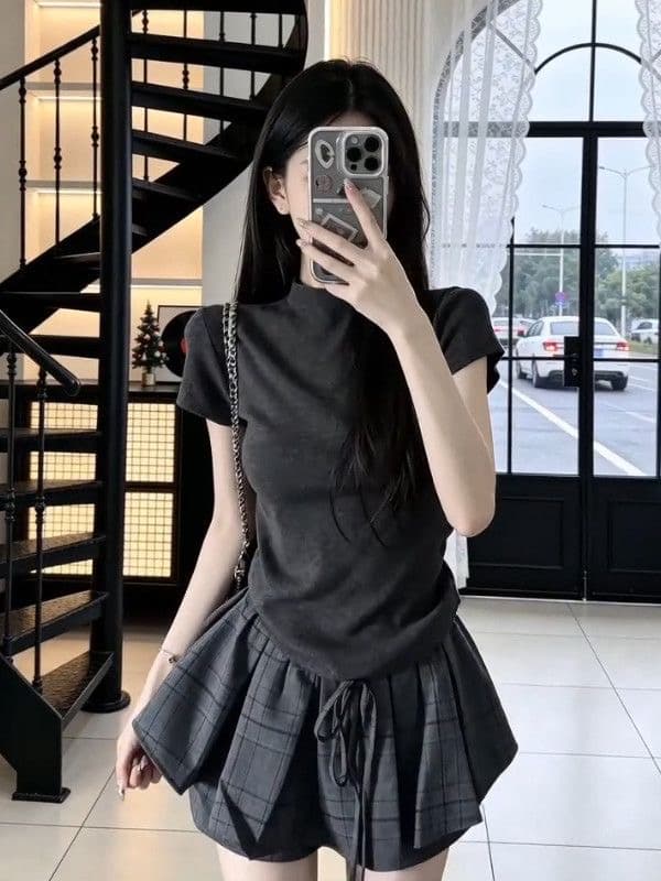 한 부서 품격 천 금빛 바람 ootd 착용 가져 가라. 에이즈 환자 여성 세트 2026 새로운 여름 자이언트 잘 생긴 퍼프 미니 스커트 세트 상세 이미지 3