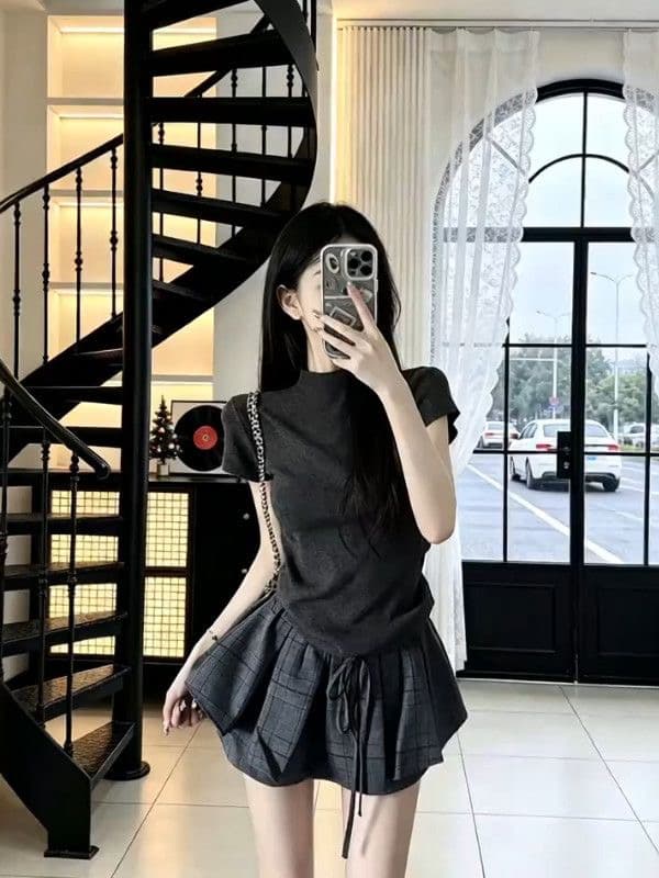 한 부서 품격 천 금빛 바람 ootd 착용 가져 가라. 에이즈 환자 여성 세트 2026 새로운 여름 자이언트 잘 생긴 퍼프 미니 스커트 세트 상세 이미지 6