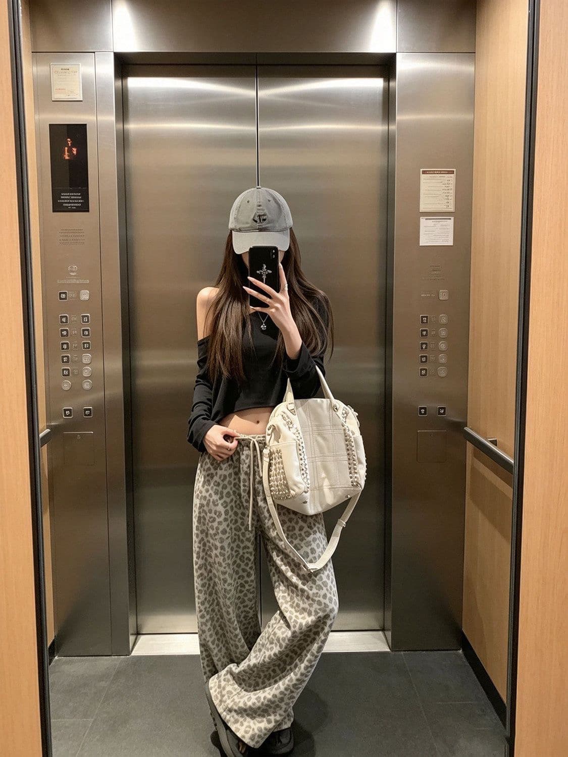 이른 가을 켜기 새로운 한 부서 순수한 욕망 비스듬한 어깨 긴팔 티셔츠 안개 센스 프린트 캐주얼 루즈핏 넓은 다리 투피스 세트 세트