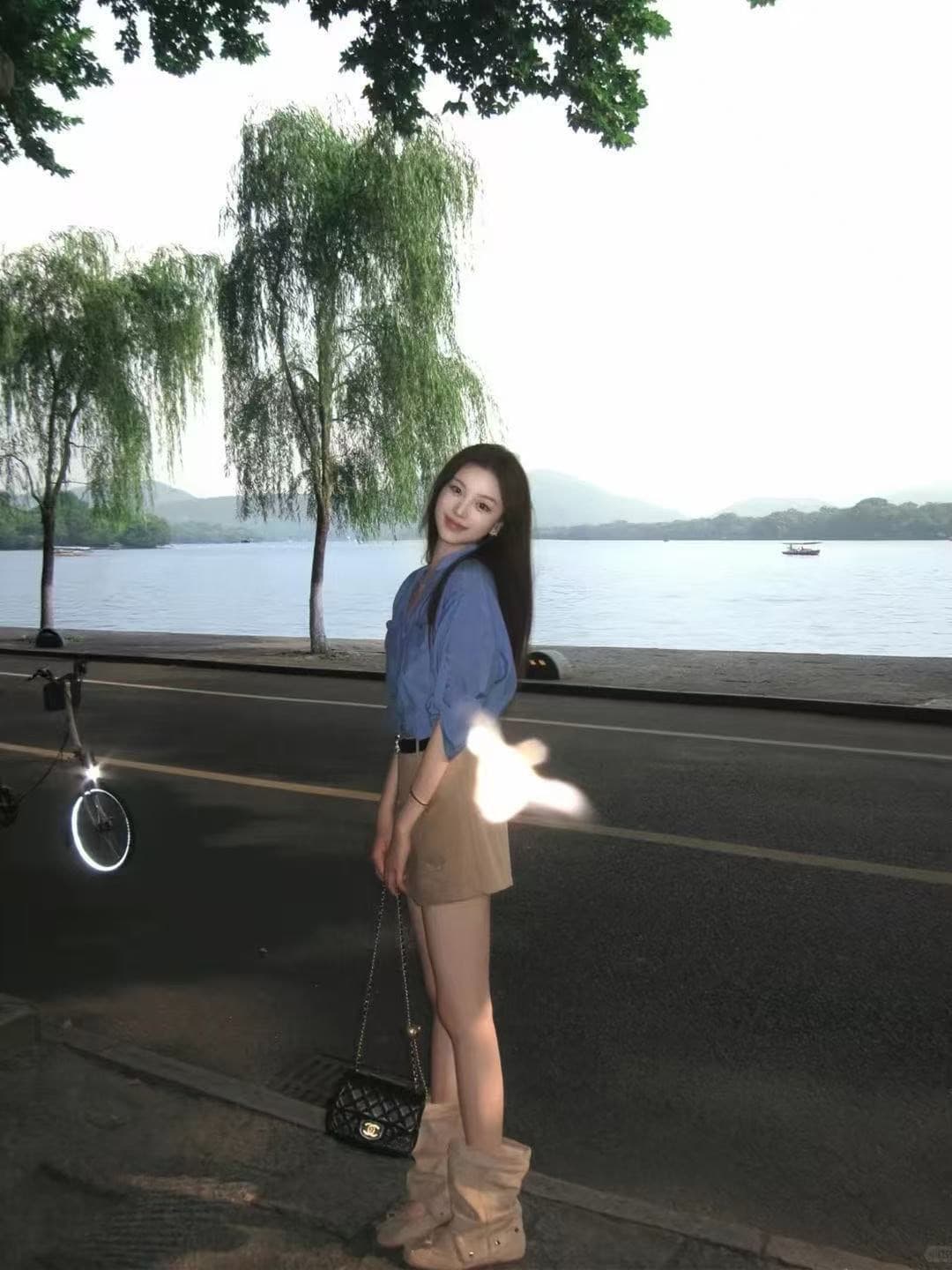 빛 사람들 코치 전체 집합 착용 가져 가라. 품격 오래된 돈 바람 V 넥 셔츠 맨위 하이웨이스트 반신 스커트 느슨함 센스 세트 상세 이미지 7