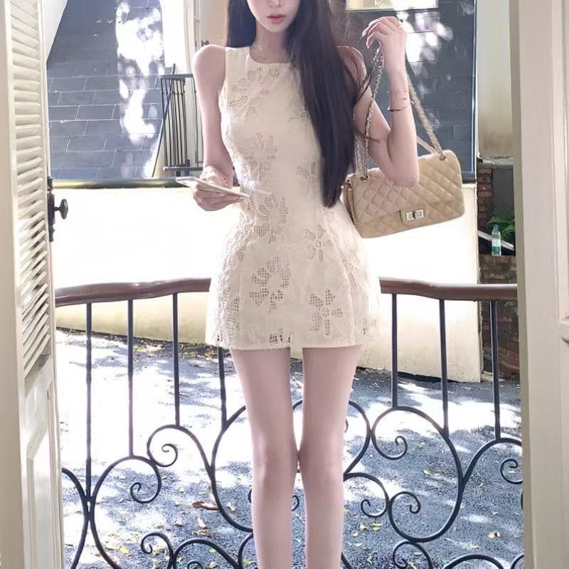 프랑스식 품격 허리 수축 슬림해 보이는 민소매 조끼 여성 드레스 여름 디자인 센스 자수 오프숄더 한 마디 짧은 치마 상세 이미지 1