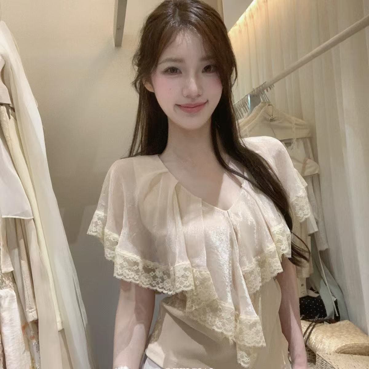 연인 Tulle 천 골드 폭발 폭발 열 높음 꼽 미시 출퇴근 품격 망토 숄 실 실 V넥 맨위 상세 이미지 3