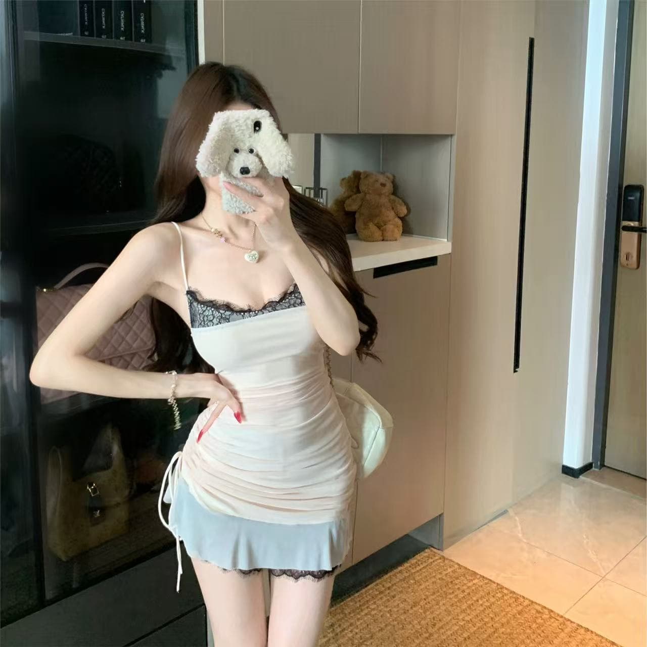 레이스 조각 슬립 여성 드레스 여름 새로운 순수한 욕망 핫걸 몸매 가꾸기 슬림해 보이는 품격 허리 수축 타이트 스커트 미니 스커트 상세 이미지 4