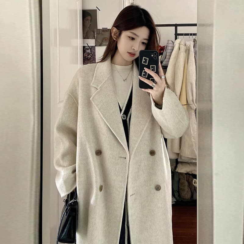 회색 양모 코트 여성 고급 센스 양면 자켓 양모 가을 겨울 새로운 모직 두꺼운 작은 키 상세 이미지 2