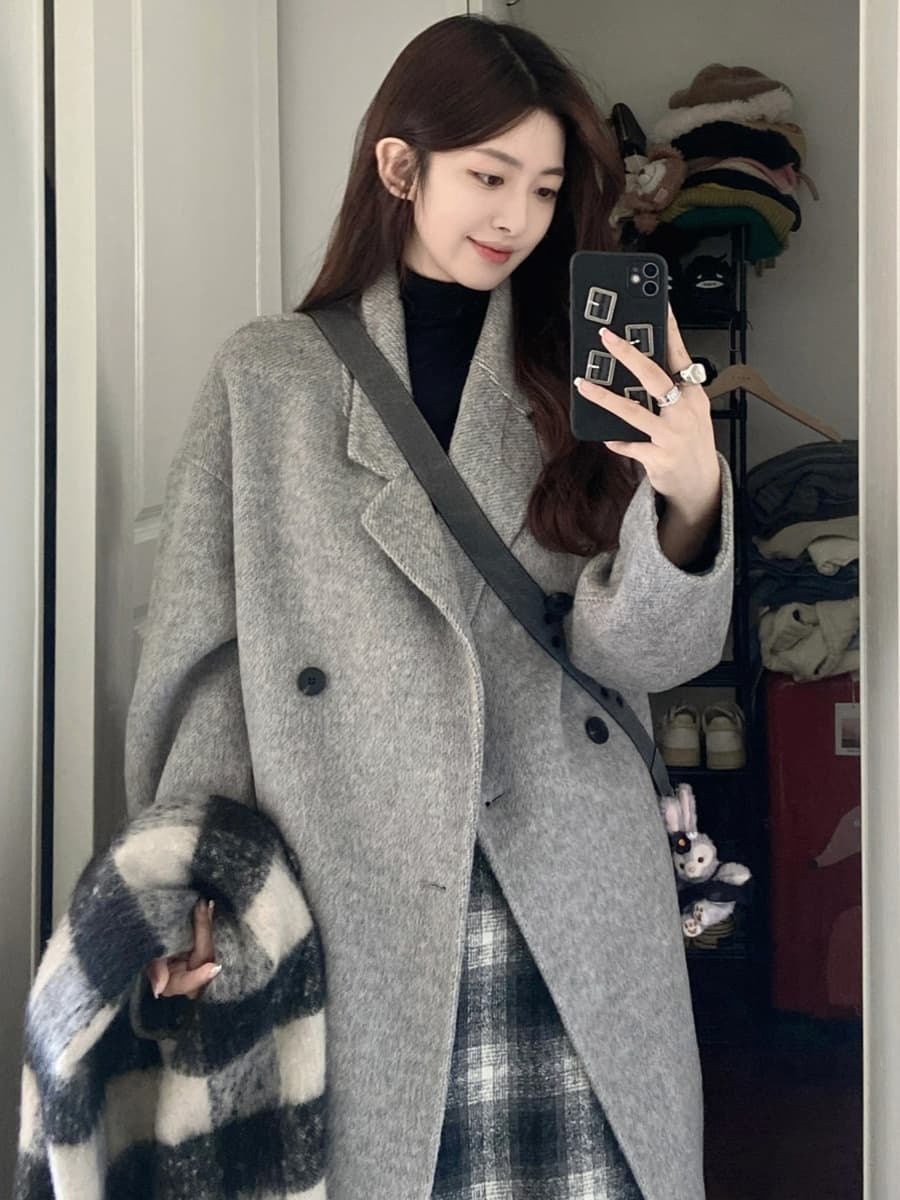 모직 여성 코트 작은 키 새로운 겨울 고급 센스 그는 벤 바람 한 부서 두꺼운 양모 모직 코트 상세 이미지 2