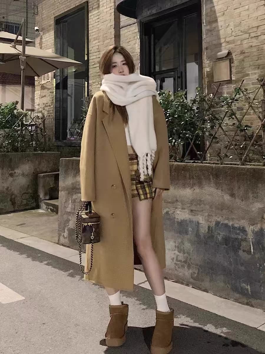 모직 여성 코트 작은 키 새로운 겨울 고급 센스 그는 벤 바람 한 부서 두꺼운 양모 모직 코트 상세 이미지 4