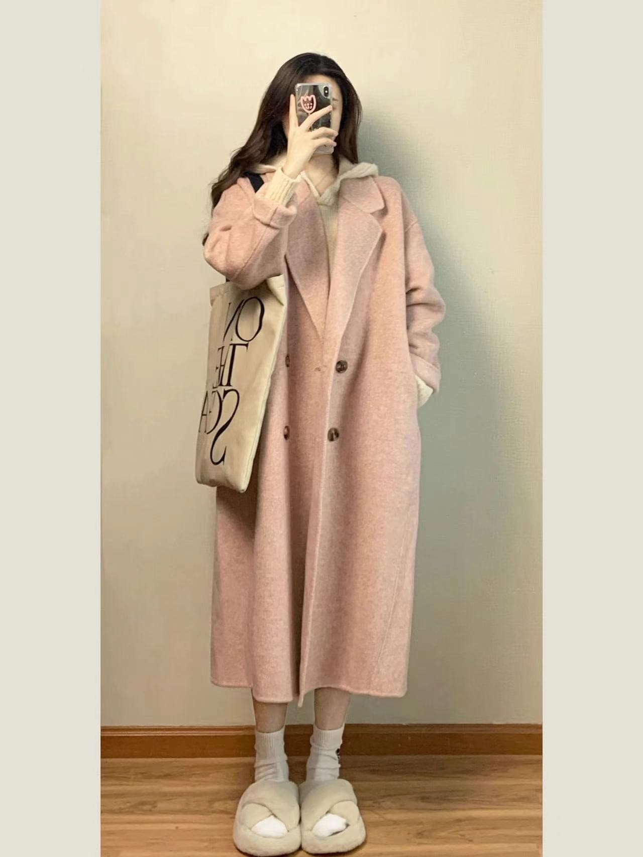 모직 여성 코트 작은 키 새로운 겨울 고급 센스 그는 벤 바람 한 부서 두꺼운 양모 모직 코트 상세 이미지 7