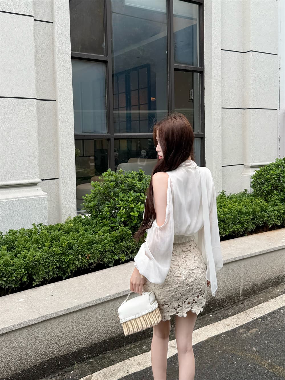 실사 순수한 욕망 세트 여성 여름 자이언트 잘 생긴 화이트 쉬폰 셔츠 레이스 타이트 스커트 반신 짧은 치마 투피스 세트 상세 이미지 17