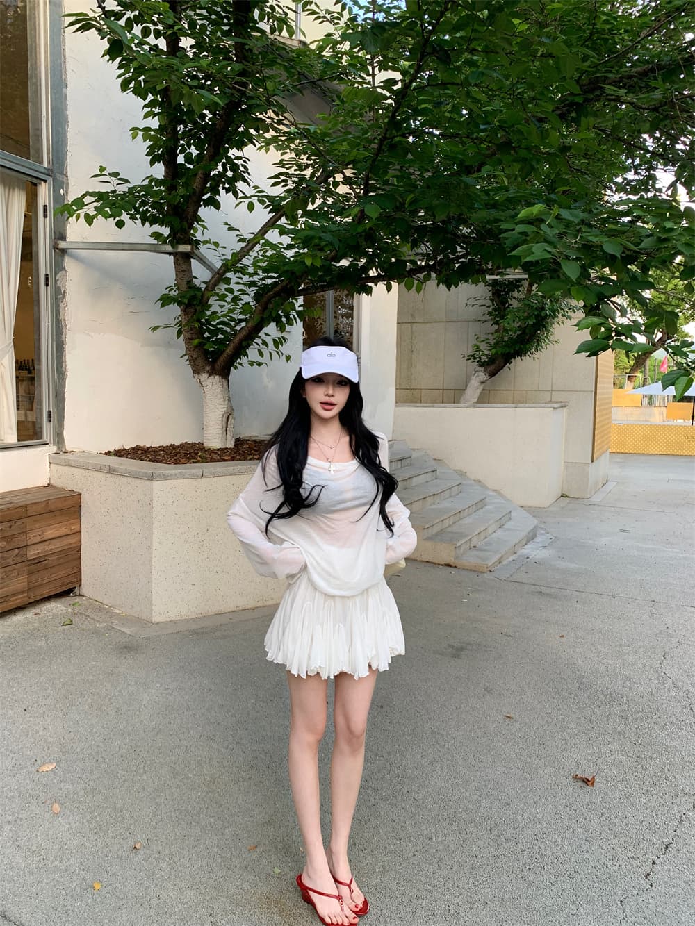 실사 여름 새로운 순수한 욕망 바람 오프숄더 긴팔 티셔츠 꽃밭 치마 투피스 세트 세트 여성 상세 이미지 8