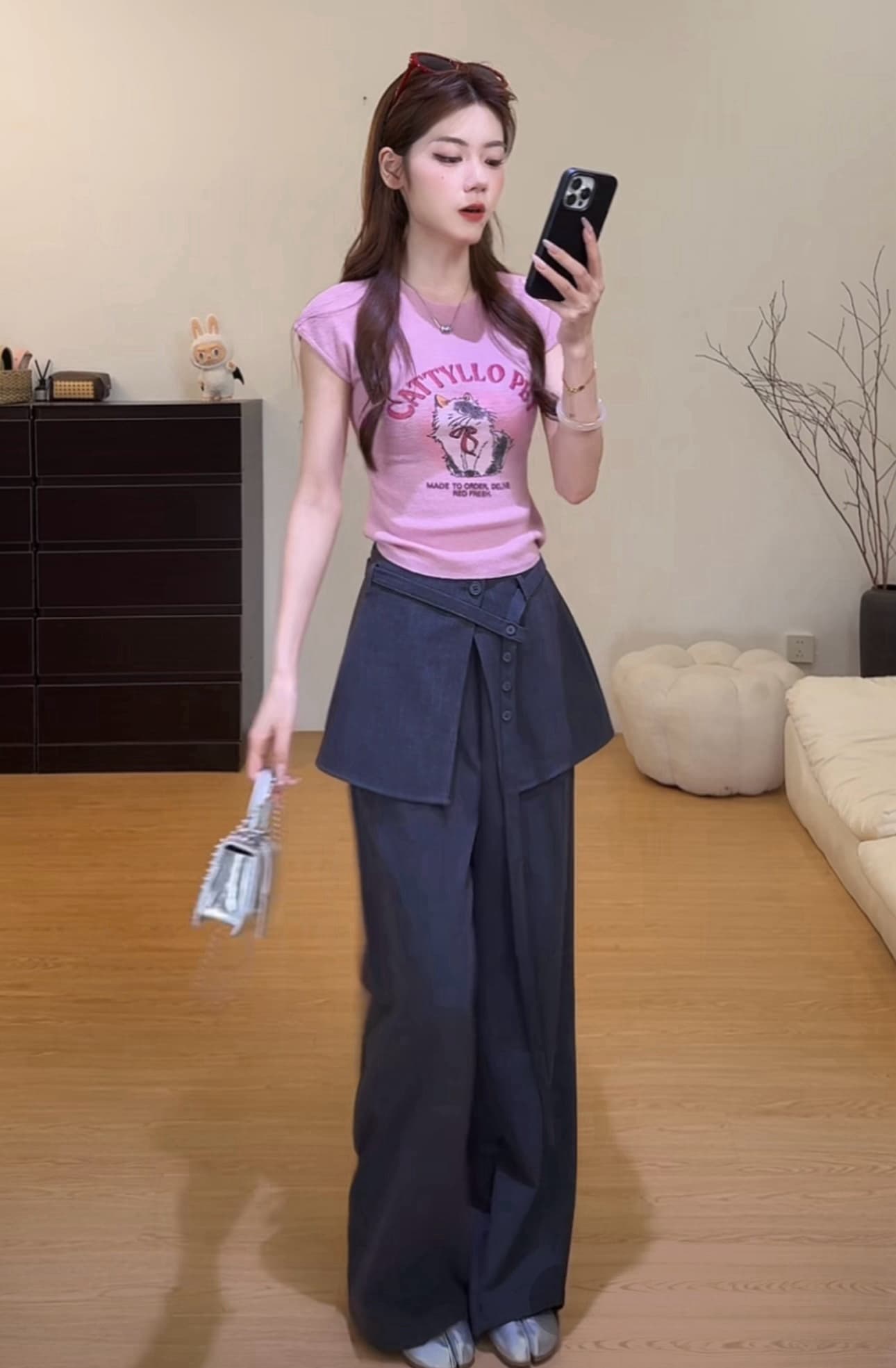 한 부서 탈착식 랩스커트팬츠 하나 슬라이스 캐주얼 바지 여성 2026 봄 여름 새로운 다용도 슬림해 보이는 스트레이트 넓은 바지