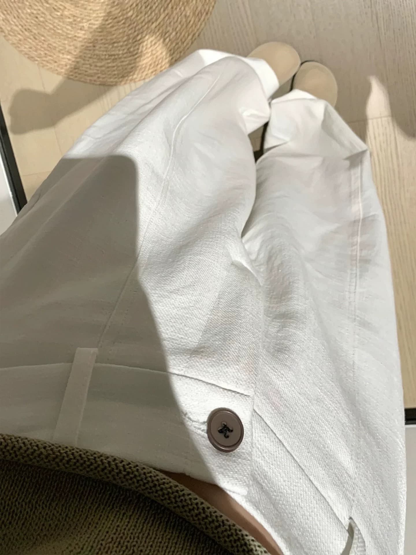 화이트 면 린넨 바지 아이들 지방 mm 빅 사이즈 슬림해 보이는 도루 센스 느슨함 센스 아마 와이드 레그 팬츠 배 종류 몸 모통이 칼 바지 이미지 5
