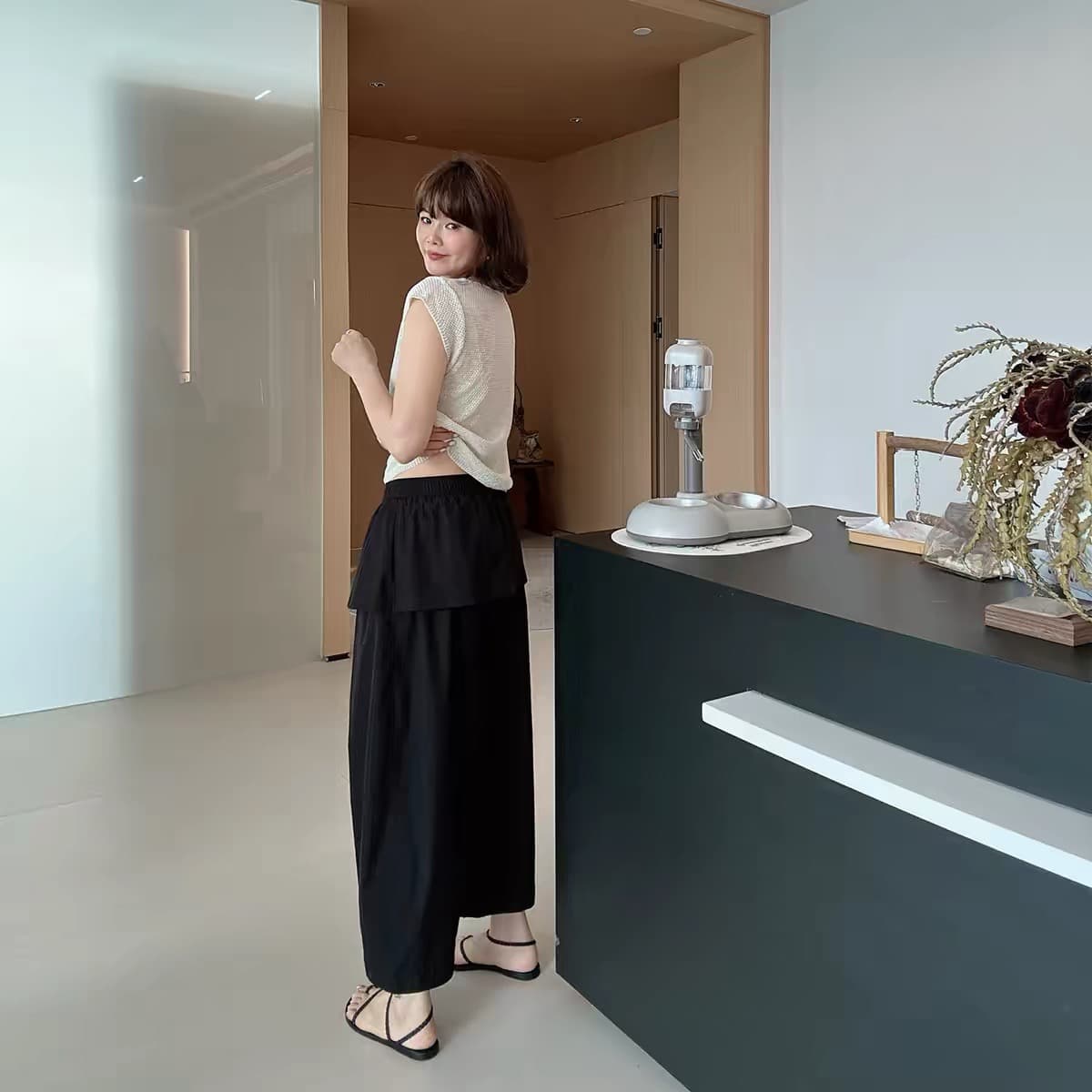 여름 미니멀리즘 랩스커트팬츠 디자인 패션 다용도 슬림해 보이는 스트레이트 루즈핏 캐주얼 바지 이미지 4