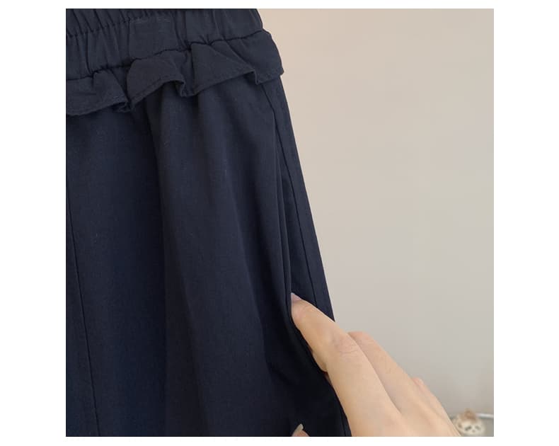 77830# 있음 선적 고급 센스 단색 프릴 허리밴드 캐주얼 바지 여성 여름 루즈핏 와이드 레그 팬츠 풍선 바지 상세 이미지 15