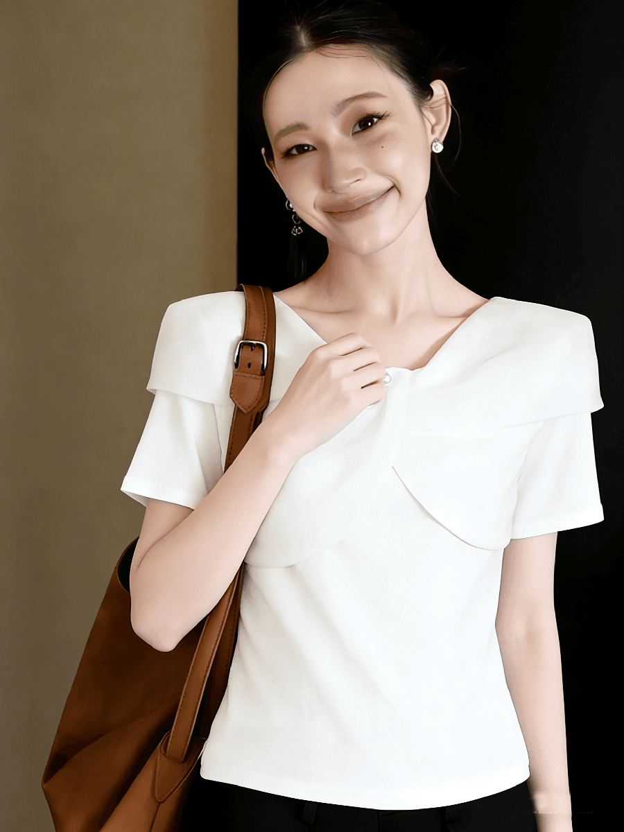 2026 여름 몸매 가꾸기 불규칙 개성 나비 매듭 반팔 맨위 여름 새로운 티셔츠 상세 이미지 3