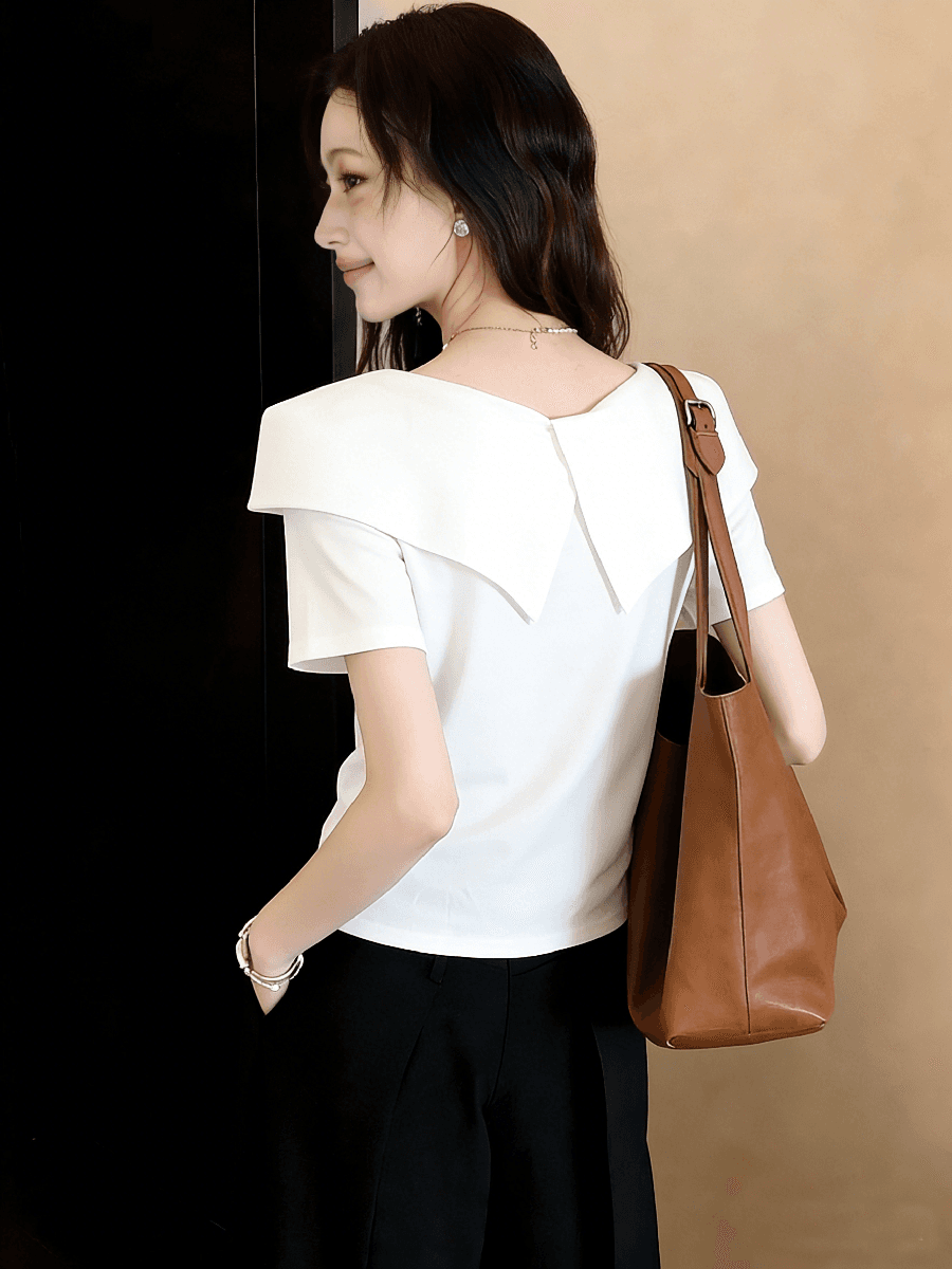 2026 여름 몸매 가꾸기 불규칙 개성 나비 매듭 반팔 맨위 여름 새로운 티셔츠 상세 이미지 5