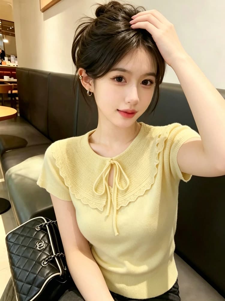 2026 여름 새로운 얼음 실크 티셔츠 베이비 칼라 반팔 니트 스웨터 미니멀리즘 다용도 맨위 얇은 스타일 상세 이미지 4