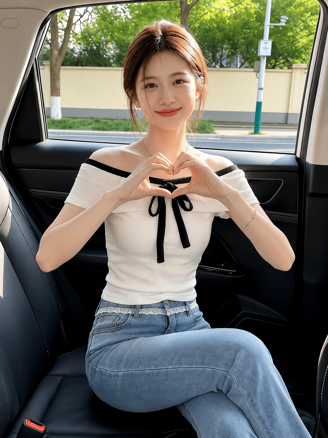 프랑스식 여름 새로운 부드러운 연령 감소 품격 다용도 니트 스웨터 오프숄더 나비 넥타이 맨위 여성