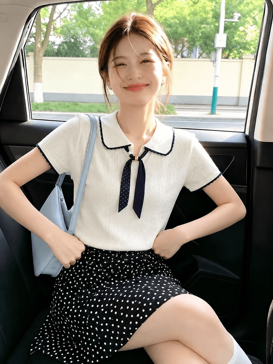 얼음 실크 디자인 센스 폴로 칼라 니트 스웨터 여성 여름 얇은 스타일 라운드 넥 반팔 풀오버 다용도 티셔츠 맨위