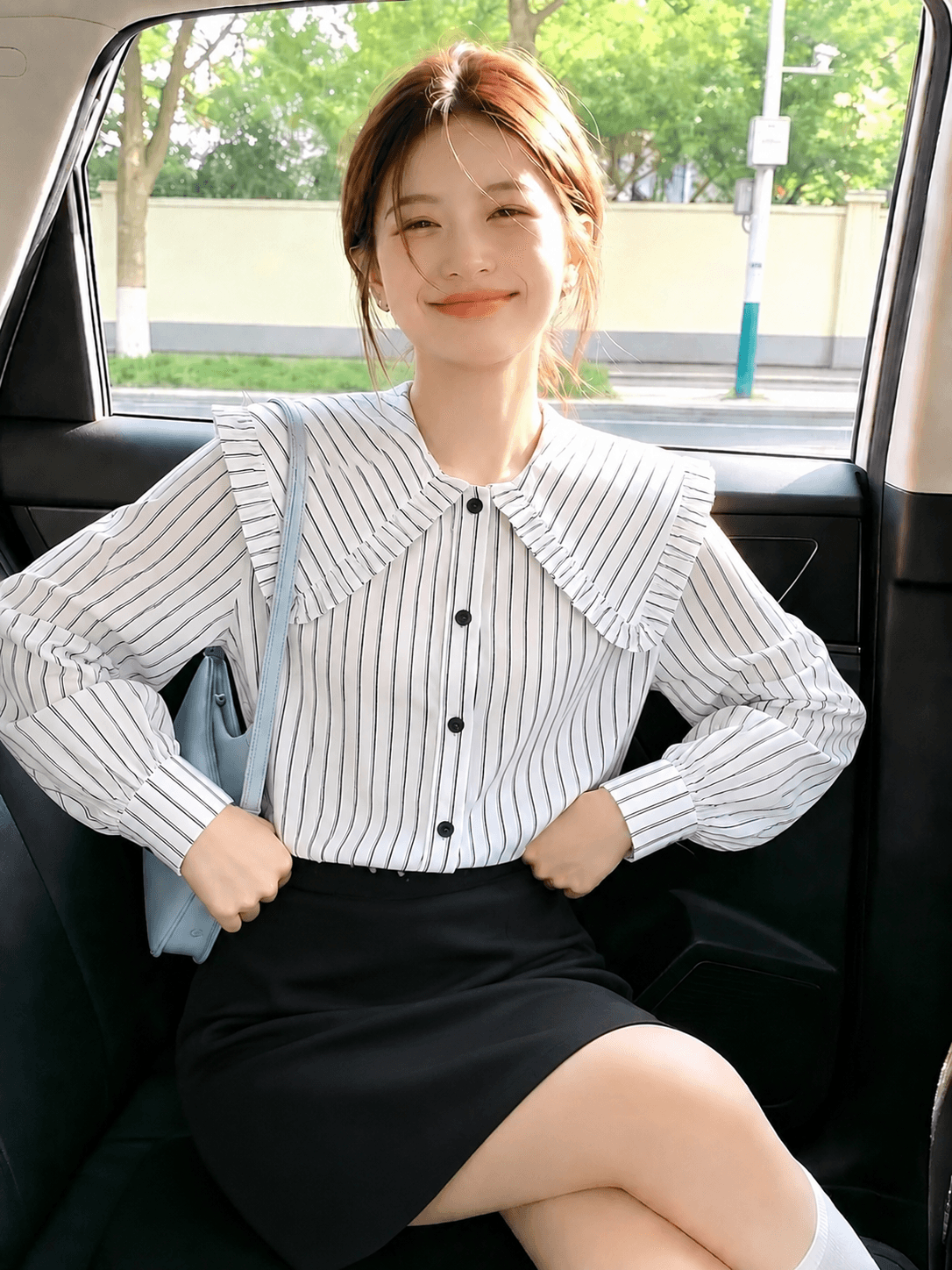 2026 가을 프랑스식 레트로 셔츠 클래식 블랙 흰색 스트립 토론 의류 베이비 칼라 출퇴근 고급 맨위 상세 이미지 1