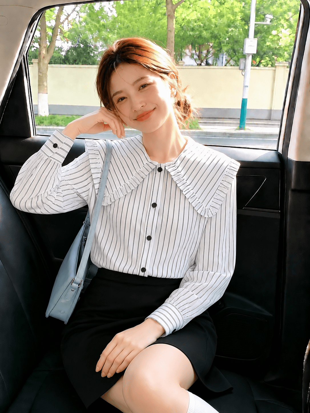 2026 가을 프랑스식 레트로 셔츠 클래식 블랙 흰색 스트립 토론 의류 베이비 칼라 출퇴근 고급 맨위 상세 이미지 5