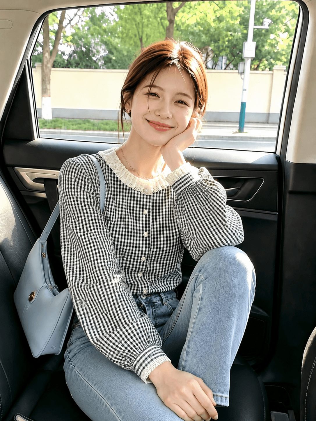 2026 가을 레트로 라운드 넥 레이스 고급 센스 체크무늬 여성 셔츠 가을 새로운 긴팔 품격 맨위 상세 이미지 3