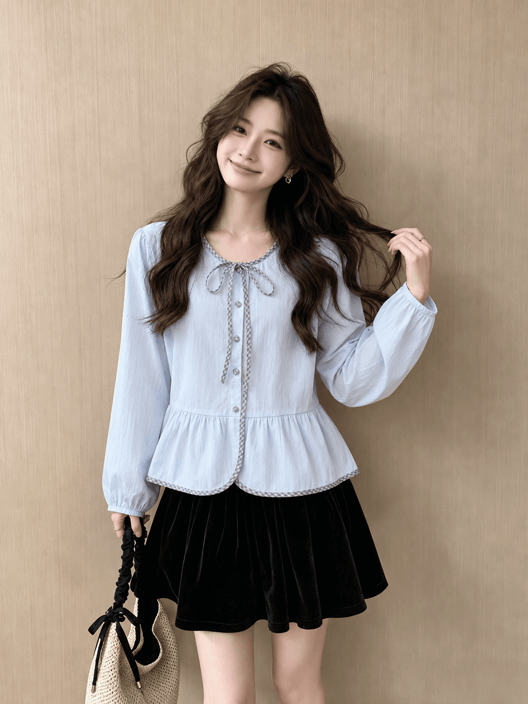 2026 한 부서 프랑스식 나비 넥타이 긴팔 여성 셔츠 루즈핏 슬림해 보이는 디자인 센스 연령 감소 맨위 상세 이미지 4