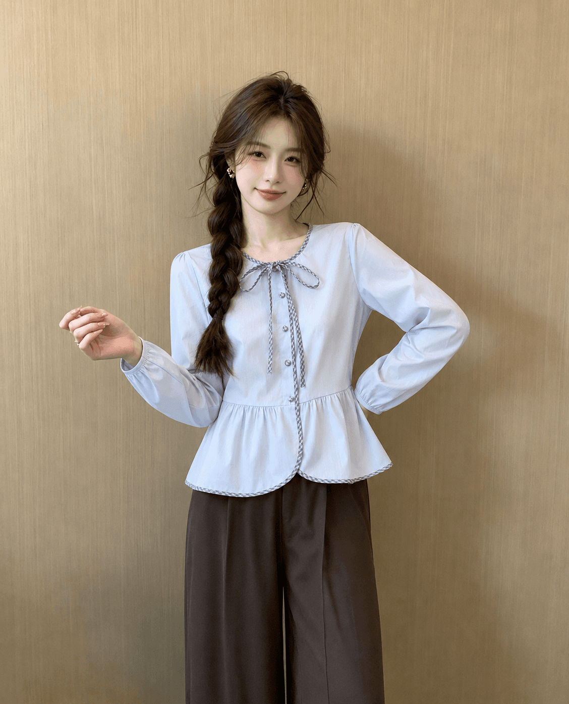 2026 한 부서 프랑스식 나비 넥타이 긴팔 여성 셔츠 루즈핏 슬림해 보이는 디자인 센스 연령 감소 맨위 상세 이미지 5