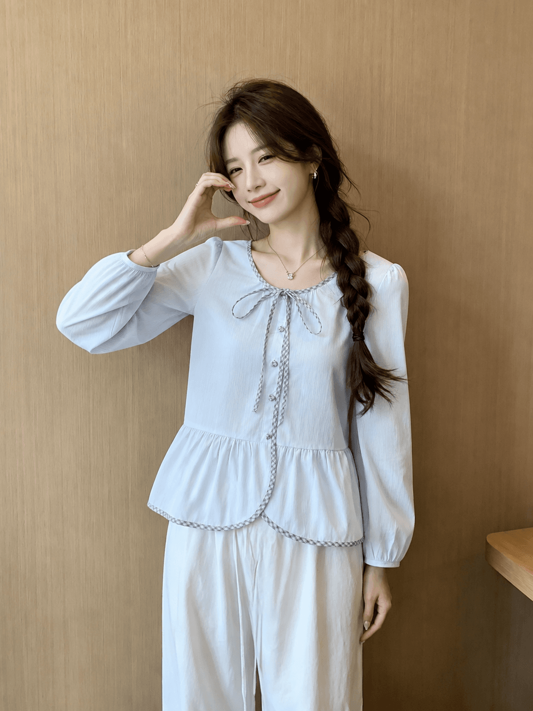 2026 한 부서 프랑스식 나비 넥타이 긴팔 여성 셔츠 루즈핏 슬림해 보이는 디자인 센스 연령 감소 맨위 상세 이미지 6