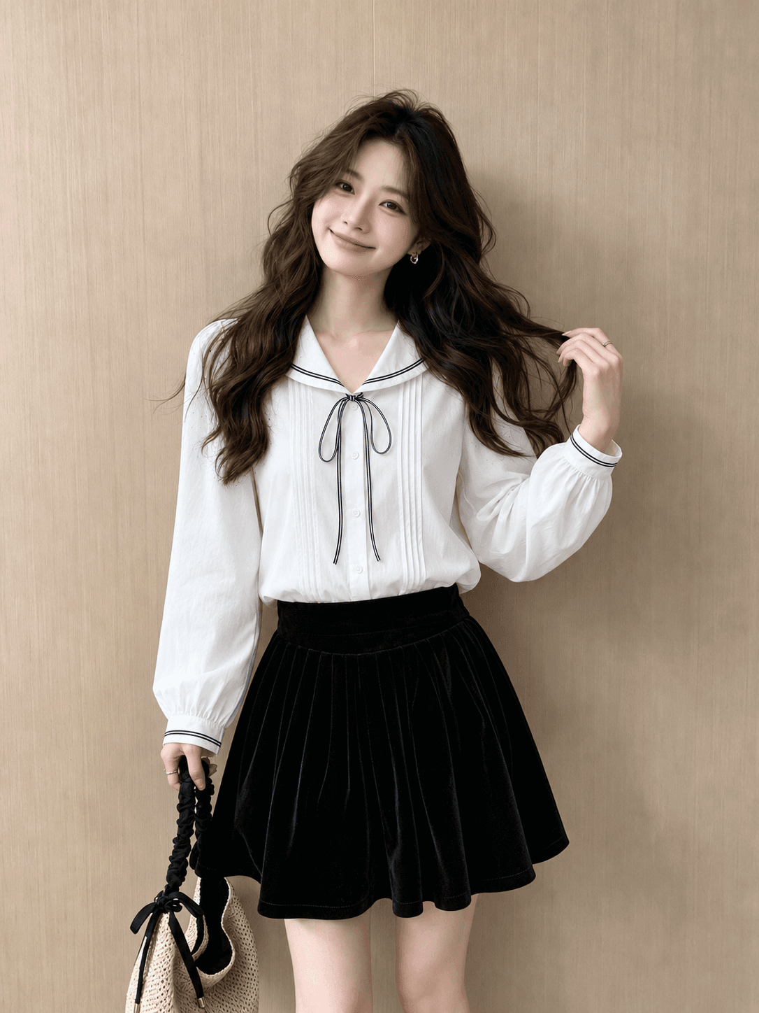 프랑스식 나비 넥타이 배색 긴팔 여성 셔츠 봄 새로운 루즈핏 슬림해 보이는 디자인 센스 연령 감소 맨위 트렌디 이미지 4