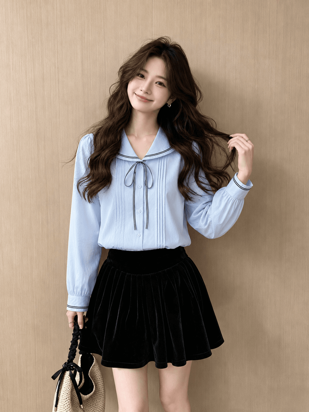 프랑스식 나비 넥타이 배색 긴팔 여성 셔츠 봄 새로운 루즈핏 슬림해 보이는 디자인 센스 연령 감소 맨위 트렌디 상세 이미지 5